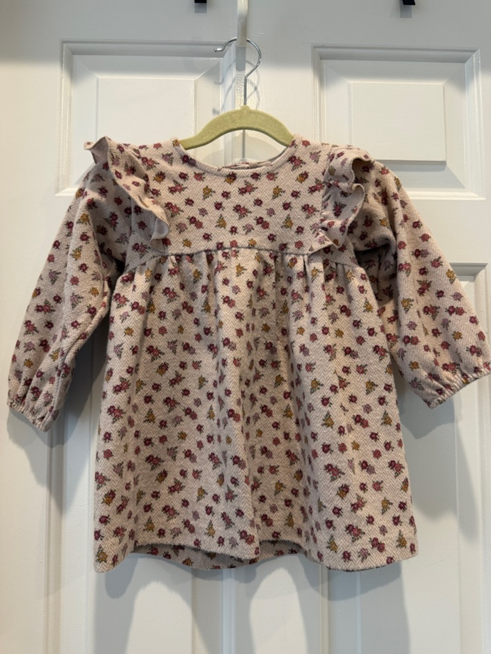 Zara Girls Floral Ruffle Long Sleeve Dress - Cream & Pink 18-24 months